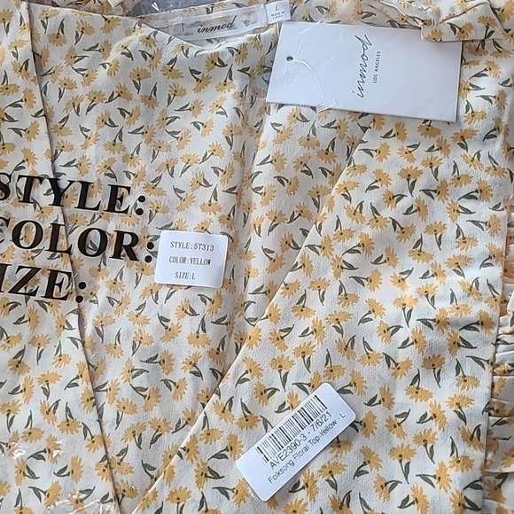 NEW Inmod Los Angeles Women's Folksong Floral Wrap Top in Yellow Size L - Picture 9 of 9